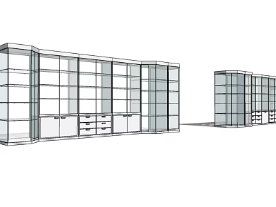 Modern Bookcase Design With Glass Doors Shelves Drawers And Modular Units 3d model