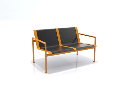 Modern Two Seater Sofa With Black Upholstery Orange Frame And Armrests 3d model