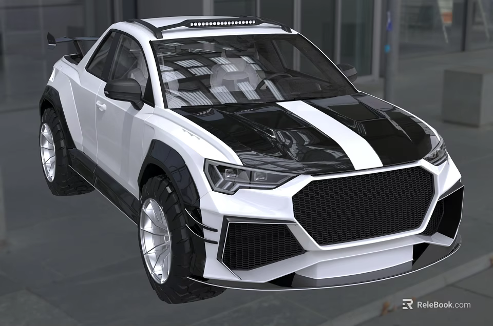 White and Black Striped Sporty SUV With Sharp Front Design And Roof Rack 3d model 
