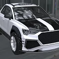 White and Black Striped Sporty SUV With Sharp Front Design And Roof Rack