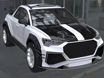 White and Black Striped Sporty SUV With Sharp Front Design And Roof Rack 3d model
