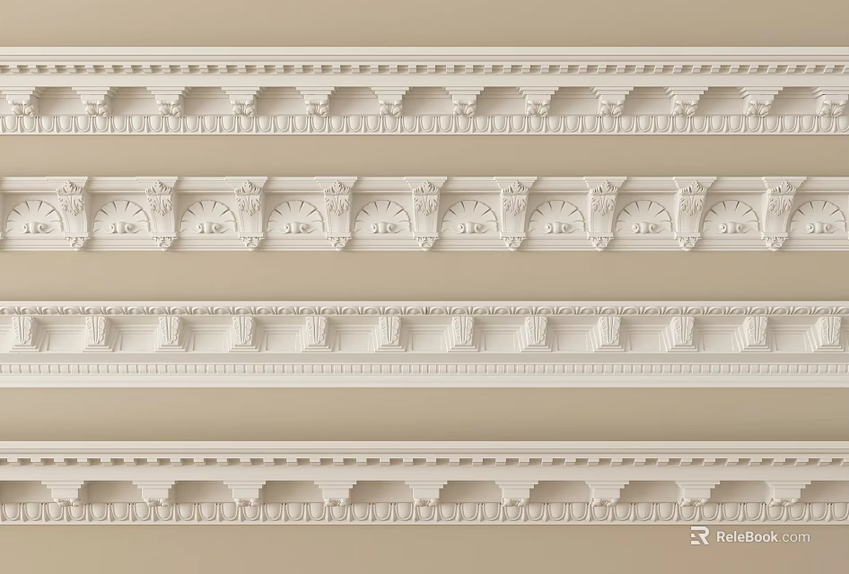 White Decorative Railings With Carved Patterns And Various Design Styles 3d model 