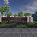 Modern Scenic Feature Wall With Curved Design White Panels Green Plants And Stone Pavement