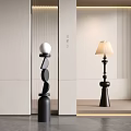 Modern Minimalist Floor Lamp with Stacked Circles White Spherical Top and Cream Lampshade