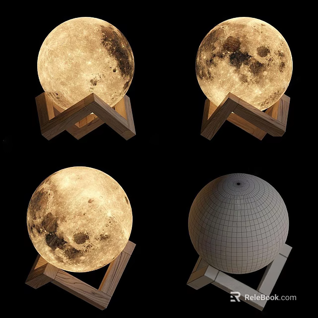 Moon Shaped Table Lamp with Wooden Base Modern Design for Home Decor 3d model 