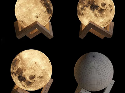 Moon Shaped Table Lamp with Wooden Base Modern Design for Home Decor 3d model