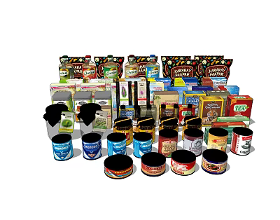 Assorted Food Products Including Canned Goods And Boxed Packages With Various Flavors And Varieties 3d model