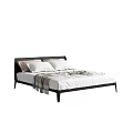 Modern Double Bed With Black Frame White Sheets Two Pillows And Blanket 3d model