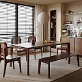 Modern Dining Room Interior Design With Wooden Table Chairs Bench Windows Blinds Round Pendant Light
