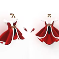 Red Christmas Themed Dress With White Trim Green Belt And Matching Gloves