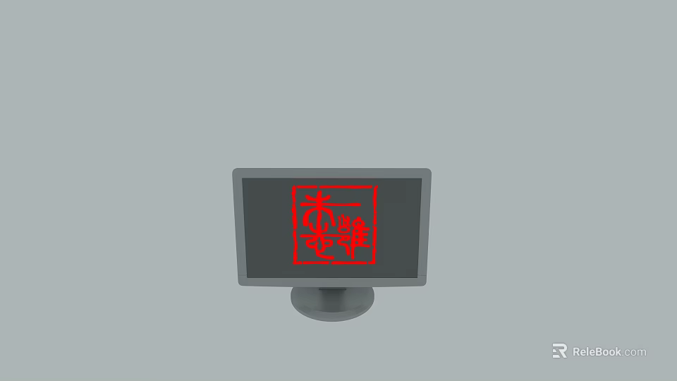 Desktop Computer Monitor With Red Graphic Display On Modern Flat Screen 3d model 