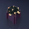 Decorative Garden Ornament Featuring Brick Planter With Yellow Flowers And Green Leaves