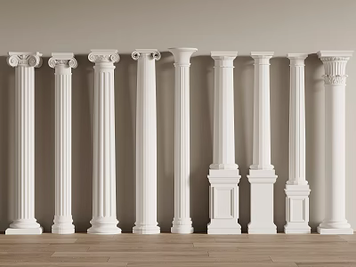 Elegant White Classical Roman Columns With Various Designs For Interior Decoration 3d model