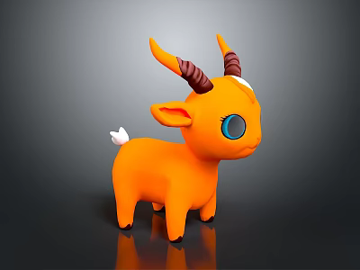 Cute Orange Cartoon Deer Plush Toy With Brown Antlers Big Blue Eyes And White Tail 3d model