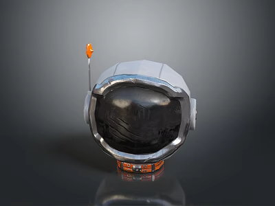 Futuristic Weapon Helmet With Silver Shell Black Visor And Orange Antenna Design 3d model