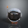Futuristic Weapon Helmet With Silver Shell Black Visor And Orange Antenna Design