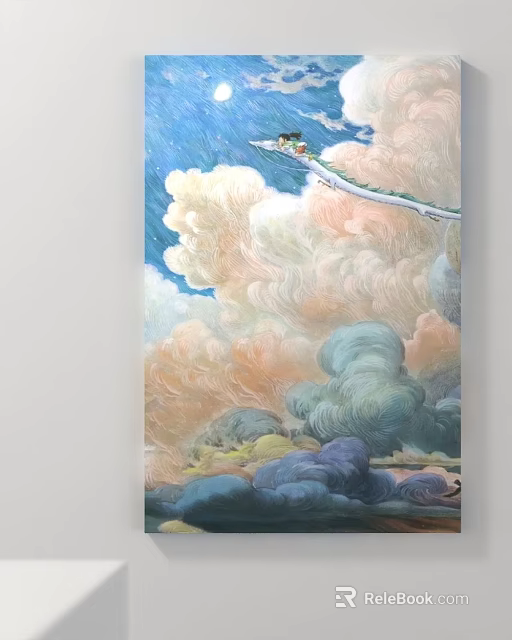 Mythical Dragon With Rider Flying Through Colorful Clouds In Sky 3d model 