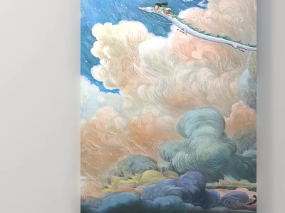 Mythical Dragon With Rider Flying Through Colorful Clouds In Sky 3d model