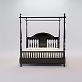 Classic Four Poster Double Bed With Dark Wooden Frame And White Mattress