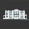 Detailed White Multi Story Architectural Model With Arched Windows Balconies And Green Plants On Platform