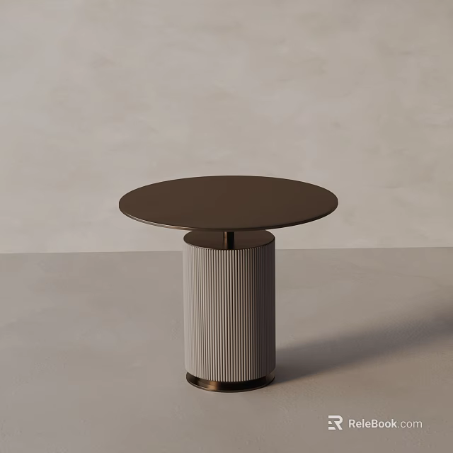 Modern Minimalist Side Table With Round Dark Brown Top And Ribbed Light Gray Base 3d model 