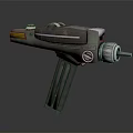 Futuristic Sci Fi Laser Gun With Metallic Body And Red Beam Emission