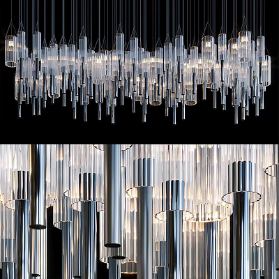 Modern Chandelier Design With Transparent Glass Pendants And Illuminated Metal Structure 3d model