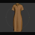 Orange Collared Short Sleeve Women's Long Dress With Casual Style