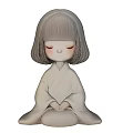 Ceramic Girl Figurine in Traditional Kimono with Short Hair Closed Eyes Seated Hands Folded