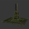 Ancient Stone Tower Structure With Moss Covered Base And Glowing Blue Lines 3d model
