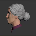 Woman with Gray Hair Updo Red Earrings Purple Turtleneck and Red Necklace 3D Portrait