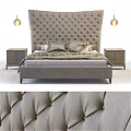 Luxurious Grey Double Bed With Tufted Headboard Bedside Tables Pillows And Gold Pendant Lights
