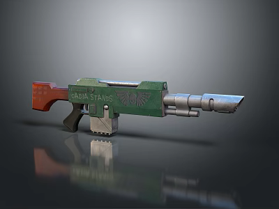 Green And Red Laser Stage Weapon With Silver Barrel And Badge Design 3d model