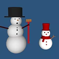 Large And Small Snowman Sculptures With Black Top Hat Red Broom And Red Small Hat