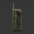 Old Rusty Green Radiator With Multiple Fins Metal Pipes And Valve