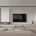 Modern Open Living Dining Room With Wooden Walls Sofa Dining Table And Red Pendant Light