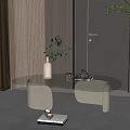 Modern Living Room Coffee Table With Unique Leg Design And Green Plant Vase On Top