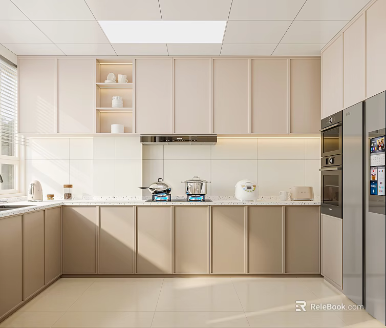 Modern Kitchen Interior With Light Colored Cabinets White Countertop And Appliances 3d model