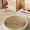 Round Woven Cat Scratching Pad With Green Border And Colorful Toy Balls For Indoor Pets