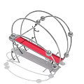 Modern Outdoor Bench With Silver Metal Frame Red Seat And Spherical Decorations