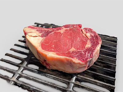 Fresh Ribeye Beef Steak On Black Grill With Juicy Red Meat And Fat 3d model