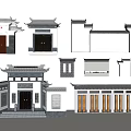 Traditional Chinese Doorway Facade With Classic Cornices Carvings Wooden Doors And Tile Roofs