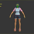 3D Game Movie Character Wearing Blue Top Pink Sleeves Brown Hair Glasses And Pink Slippers