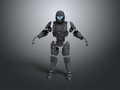 Gray Armored Mechanical Robot Figure With Detailed Joints And Sci Fi Design 3d model