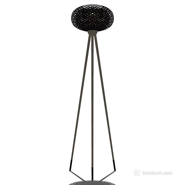 Stylish Modern Floor Lamp With Metal Tripod Stand And Black Lampshade 3d model 