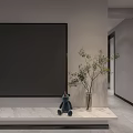 Modern Living And Dining Room With Black Sofa Orange Armchair Large TV City Night View