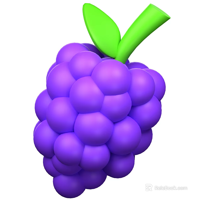 Fresh Plump Purple Grapes With Green Leaves On White Background 3d model 
