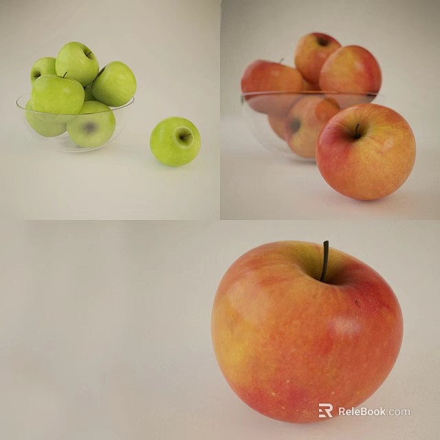 Fresh Green and Red Apples in Glass Bowl on White Background 3d model 