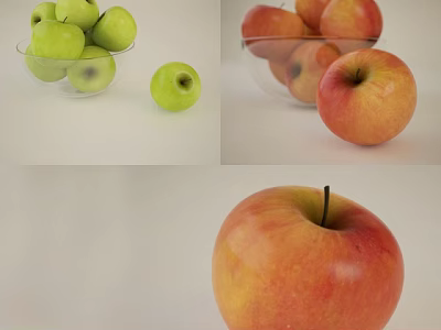 Fresh Green and Red Apples in Glass Bowl on White Background 3d model
