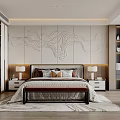 Modern Bedroom Interior With Wavy Line Wall Bedside Lamps And Large Bed 3d model